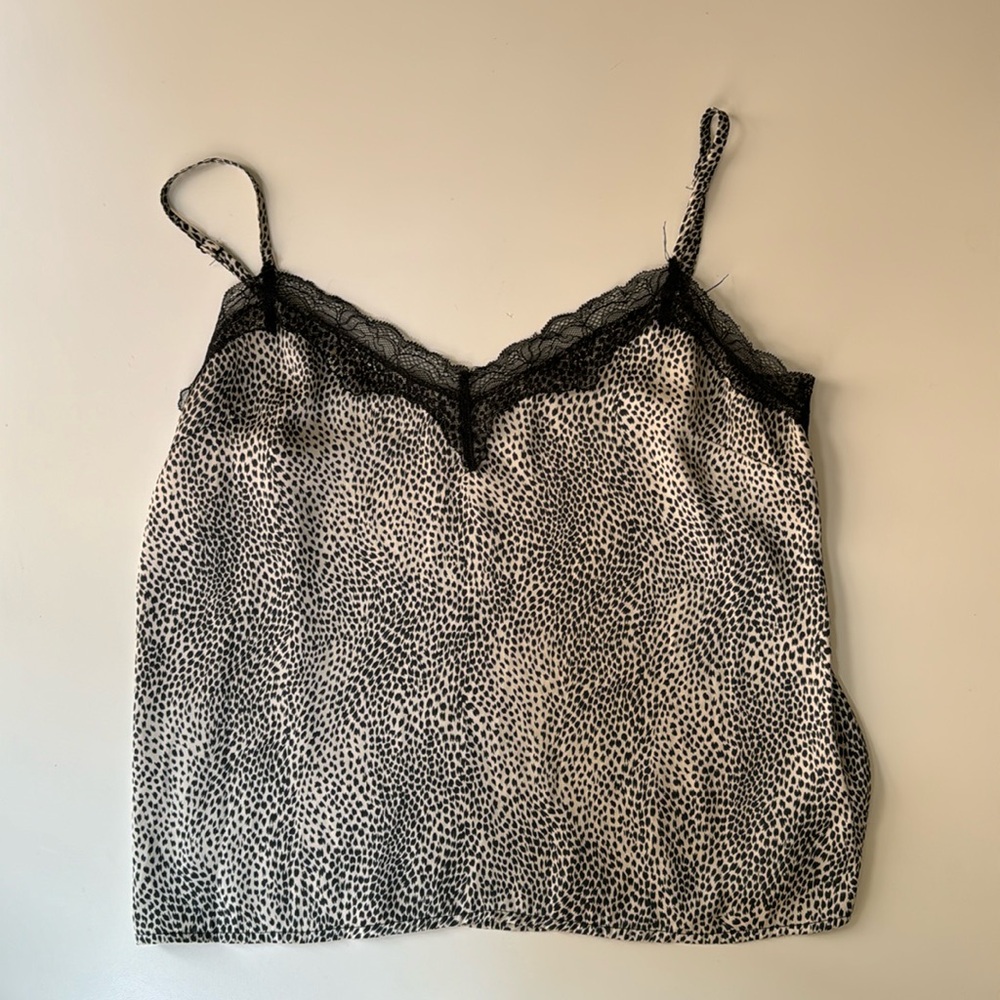 Neon Hart Spotted Silk Tank Lace Trim